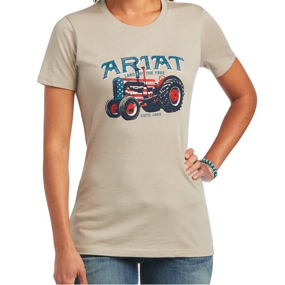 Ariat Women’s Tractor USA T-Shirt Beige Graphic Tee Patriotic Soft NWT Size XL - Picture 1 of 7